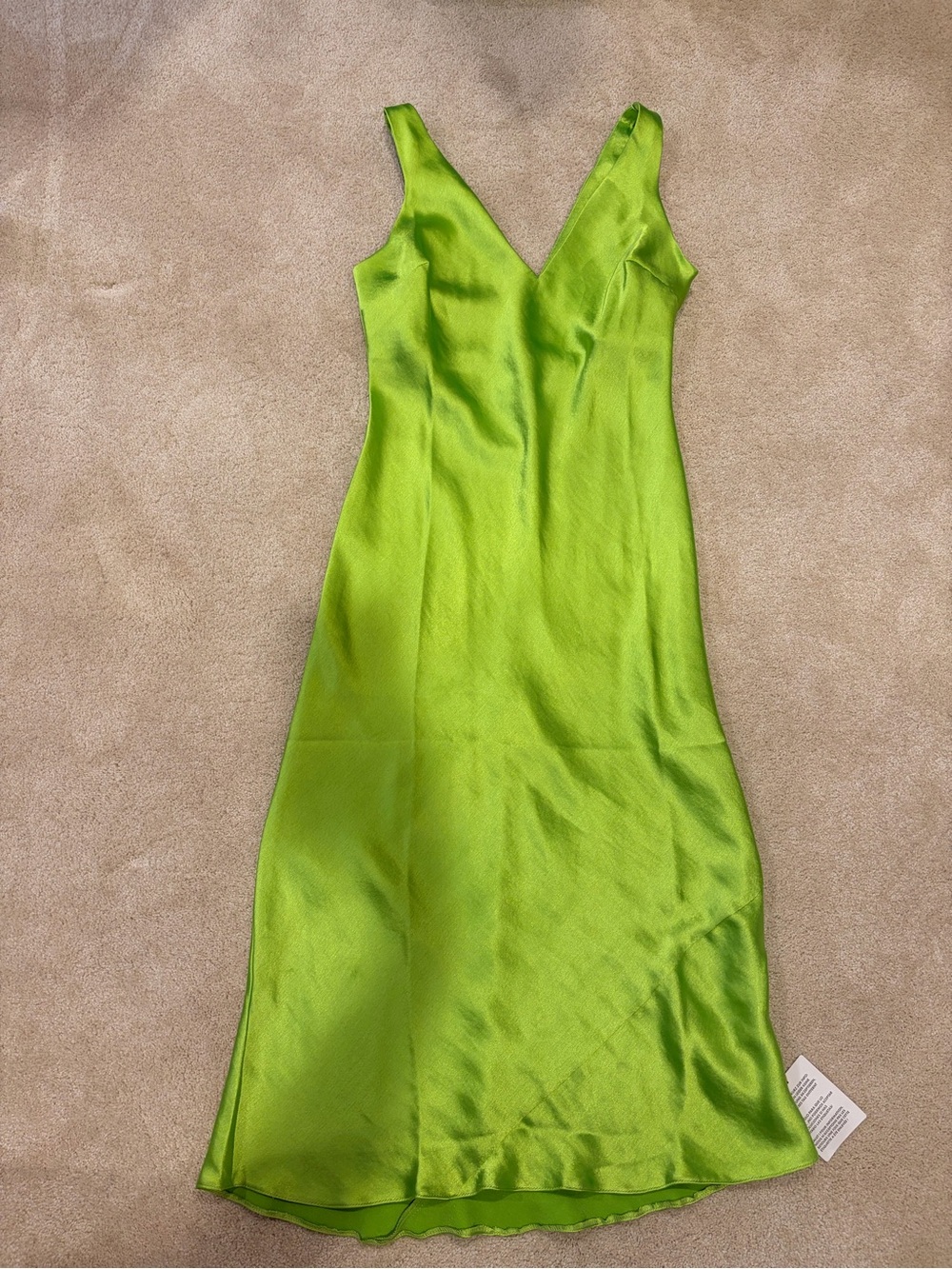 ASOS Lime Green V-Neck Satin Midi Dress